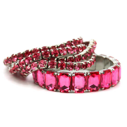 Womens Fashion Pink and Silver Plated Stone Bracelet Set
