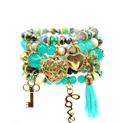 Fashion Turquoise Bracelet, Turquoise Glass Beads Gold Charm Womens Bracelet, Boho Bracelet