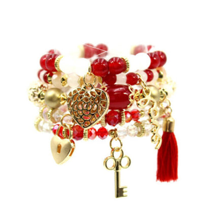 Fashion Red and White Glass Beads Multi Womens Bracelet Set Valentines Day Gift