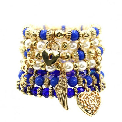 Fashion Blue Bracelet, Stacked Blue and White Multi Strand Bracelet Set, Gift for Soror