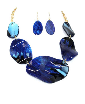 Womens Fashion Blue Resin Necklace Set