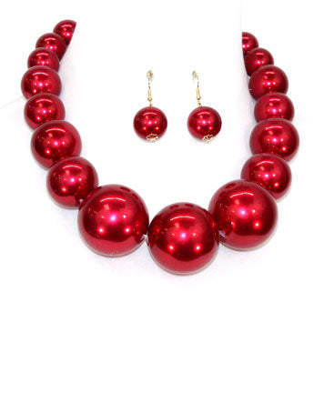Fashion Womens Red Plastic 30MM Pearl Necklace Set Statement Necklace