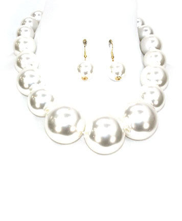 Womens Fashion White Pearl 30 MM Plastic Pearl Necklace Set