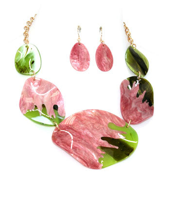 Womens Fashion Pink and Green Resin Plastic Necklace Set, Gift for Soror, Valentines Day Gift