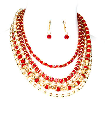 Red and Gold Charm Glass Beads Necklace