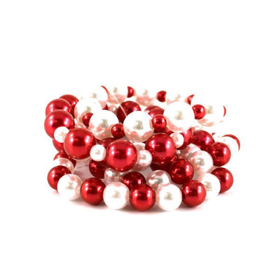 Red and White Plastic Multi Strand Pearl Bracelet