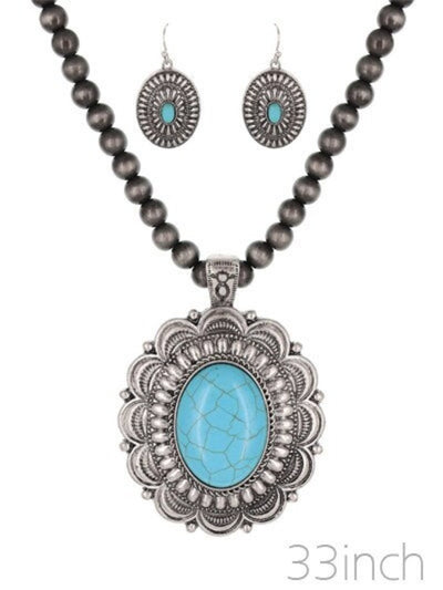 Fashion Western Turquoise Necklace, Turquoise Womens Necklace Concho Set