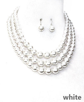 White Pearl Multi strand Necklace Set, Gift for Her, Gift for Soror - Beads Selavie