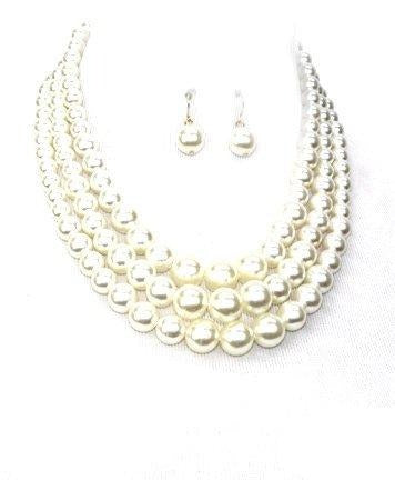 Cream Pearl Multi Strand Necklace Set - Beads Selavie