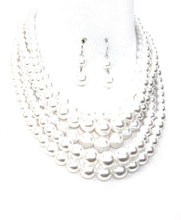 Multi Color Option 5 Layered Pearl Necklace Set - Beads Selavie