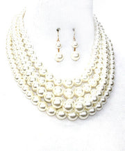 Multi Color Option 5 Layered Pearl Necklace Set - Beads Selavie