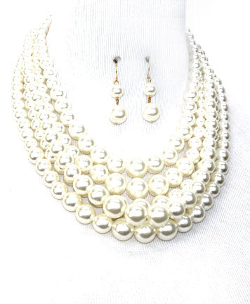 Multi Color Option 5 Layered Pearl Necklace Set - Beads Selavie