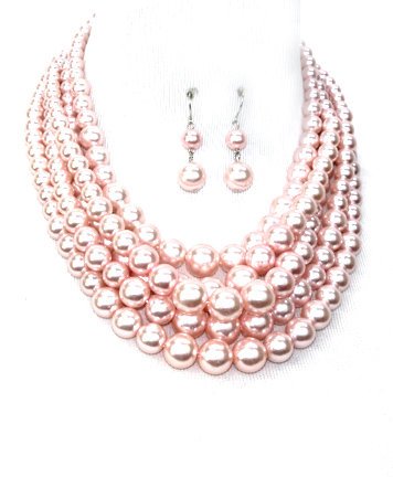 Multi Color Option 5 Layered Pearl Necklace Set - Beads Selavie