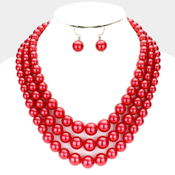 Womens Fashion Red Delta Sigma Theta Plastic Pearl Necklace Set, Valentines Day, Mothers Day Gift