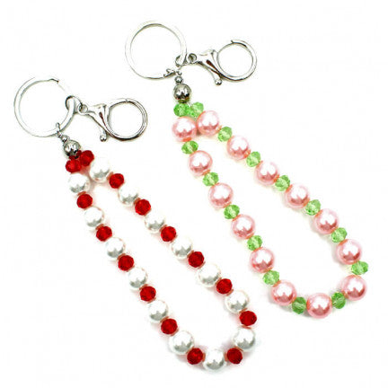 Womens Fashion Red and White Pink and Green Key Chain, Tassell, Gift for Soror