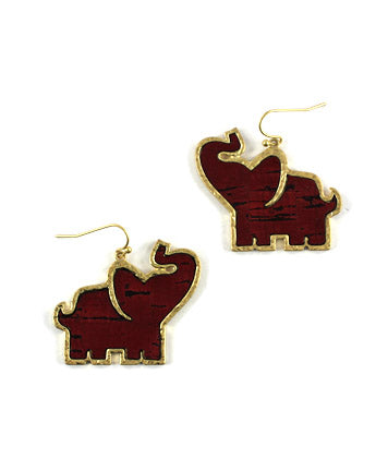 Womens Fashion Vintage Burgundy Elephant Earrings, Gift for Her, Gift for Soror