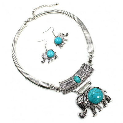 Fashion Western Turquoise Necklace, Turquoise Elephant Choker Womens Necklace Set, Western Jewelry