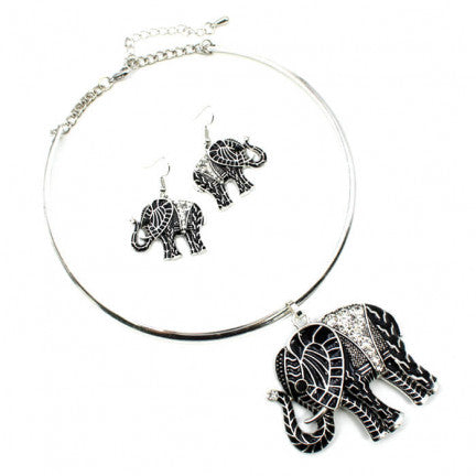 Elephant Pendant Choker, Gift for her, Black Elephant Choker, Ethnic Necklace