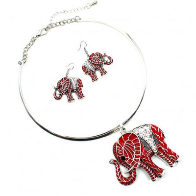 Elephant Pendant Choker, Gift for her, Red Elephant Choker, Ethnic Necklace