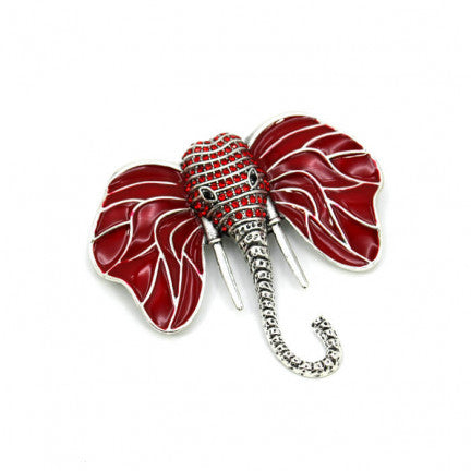 Womens Fashion Silver Plated Red Elephant Trunk Pendant Brooch